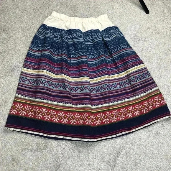 Lucky Brand Skirt Ethnic Embroidered Peasant Elastic Waist Pull On Cotton - Picture 1 of 9